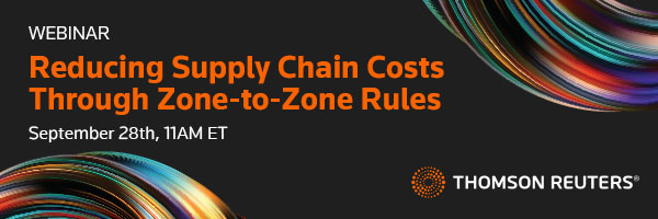 Webinar header titled "Reducing Supply Chain Costs Through Zone-to-Zone Rules."