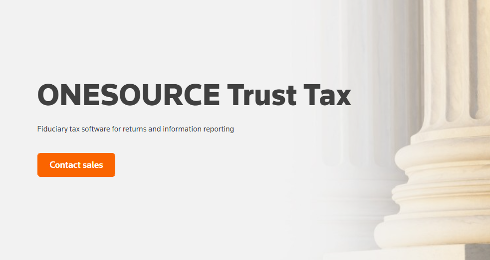 Landing page for ONESOURCE Trust Tax showing part of a marble column.
