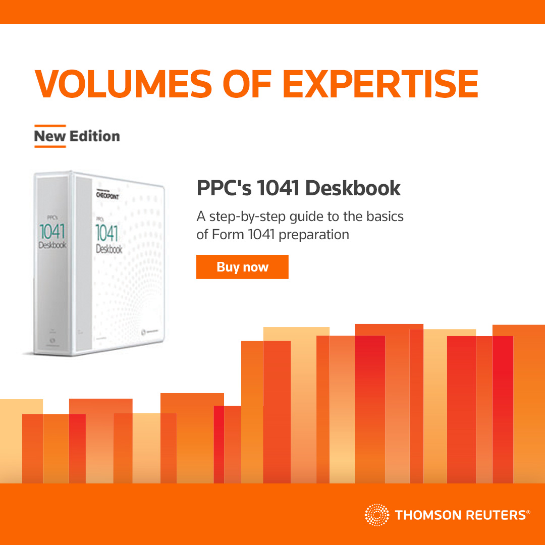 Ad for PPC's 1041 Deskbook with the words "Volumes of Expertise."