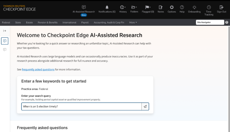 Homepage of Checkpoint AI-Assisted Research.