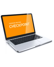 Laptop showing the name 'Checkpoint' on an orange screen.