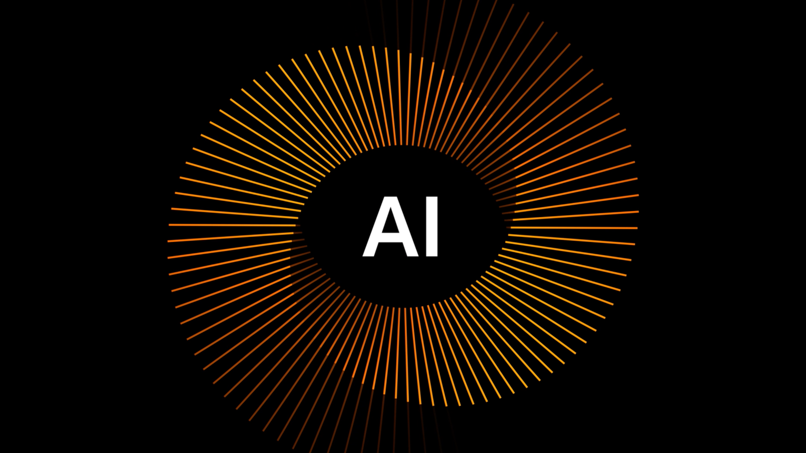 Orange lines circle around "AI" on a black background.