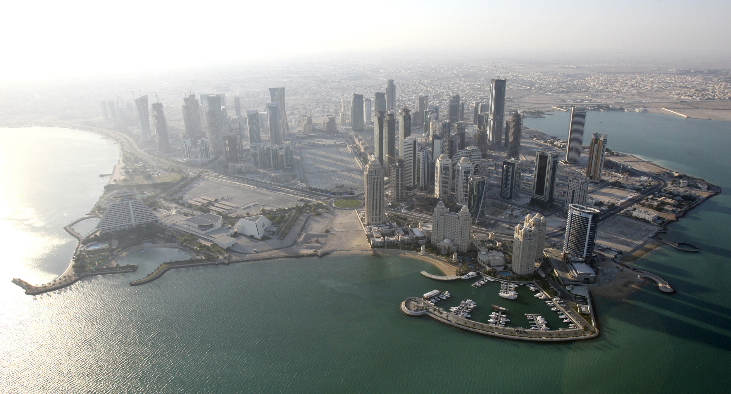An aerial view of Qatar skyline.