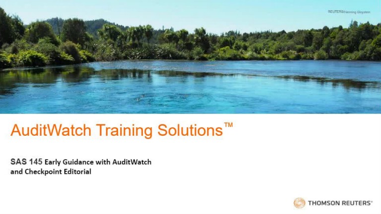 Cover for an AuditWatch Training Solutions webinar titled "SAS 145 Early Guidance with AuditWatch and Checkpoint Editorial."