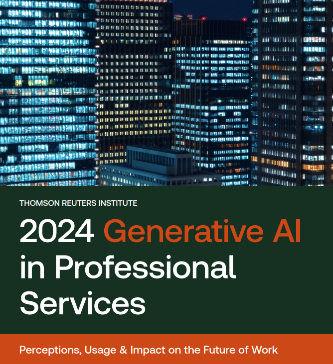 Cover of the 2024 Generative AI in Professional Services report by Thomson Reuters Institute.