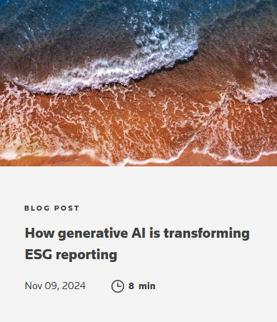 Cover of a blog titled "How generative AI is transforming ESG reporting."