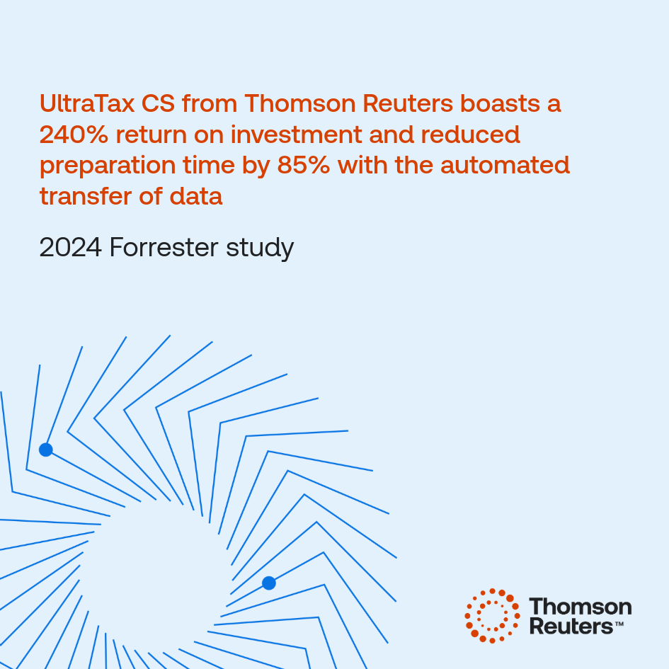 UltraTax CS from Thomson Reuters boasts a 240% return on investment and reduced preparation time by 85% with the automated transfer of data according to a 2024 Forrester study