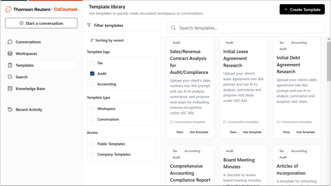 CoCounsel Audit templates