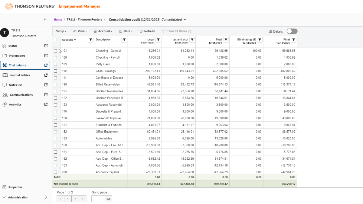 AdvanceFlow screenshot | Consolidate trial balance